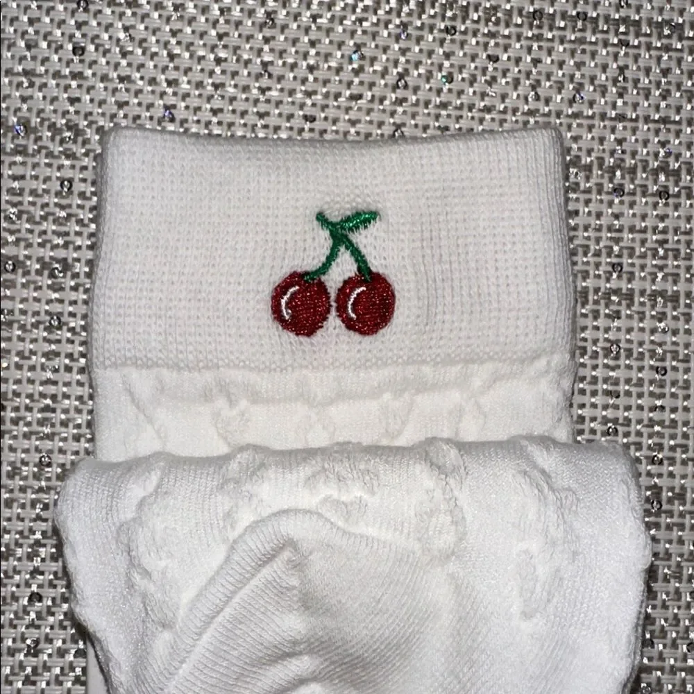 casa clara x Anthropologie Paulina White Embroidered Cherry Cable Knit Socks